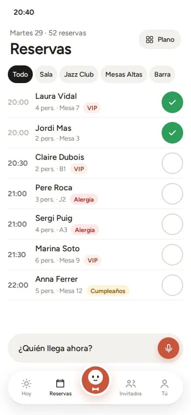Reservas y sala en la app de AskMaitre